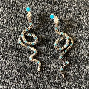 Silver and turquoise snake earrings